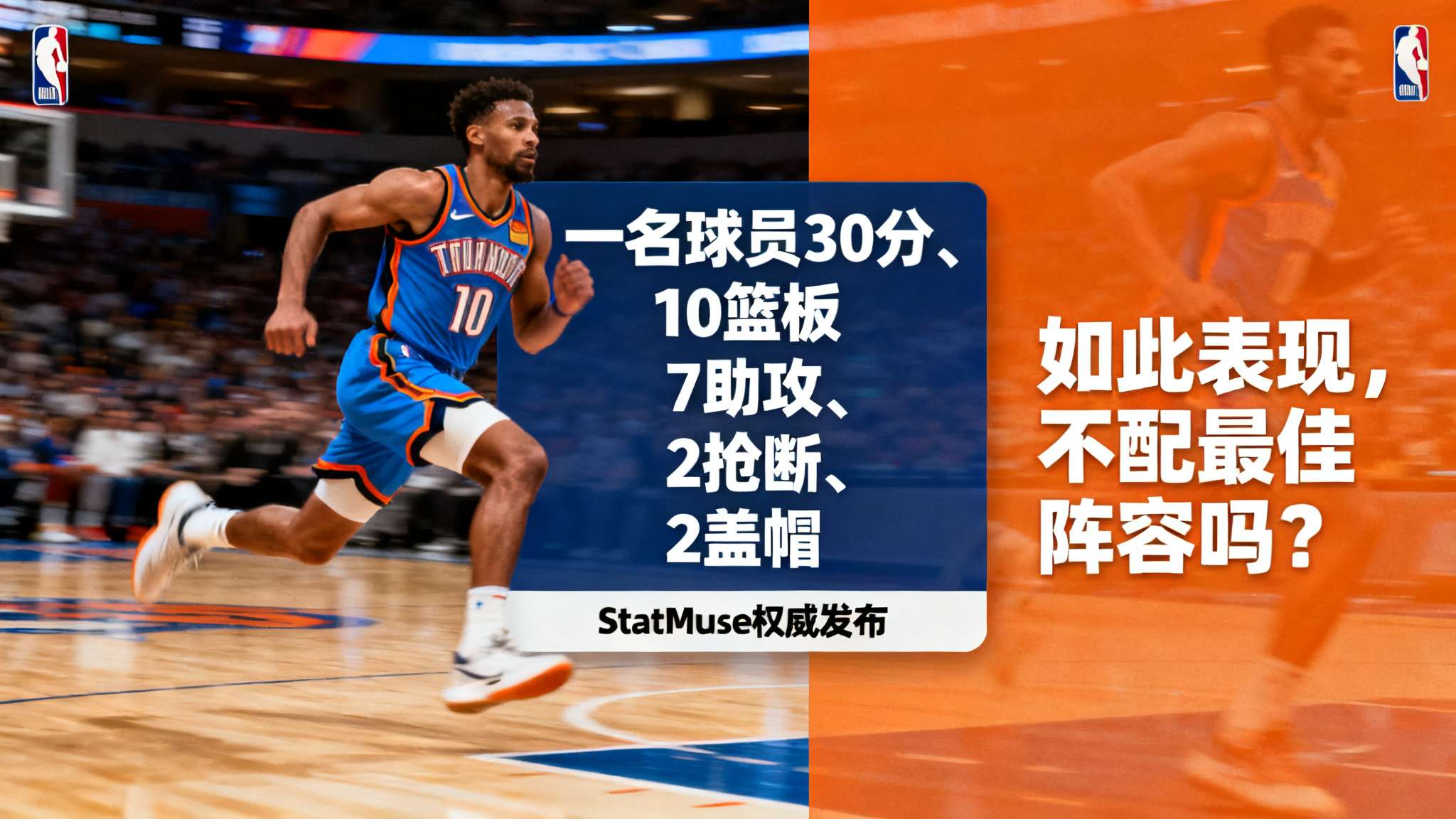 statmuse晒杜伦30+10+7+2+2的数据并发问：入选最佳阵容？分析